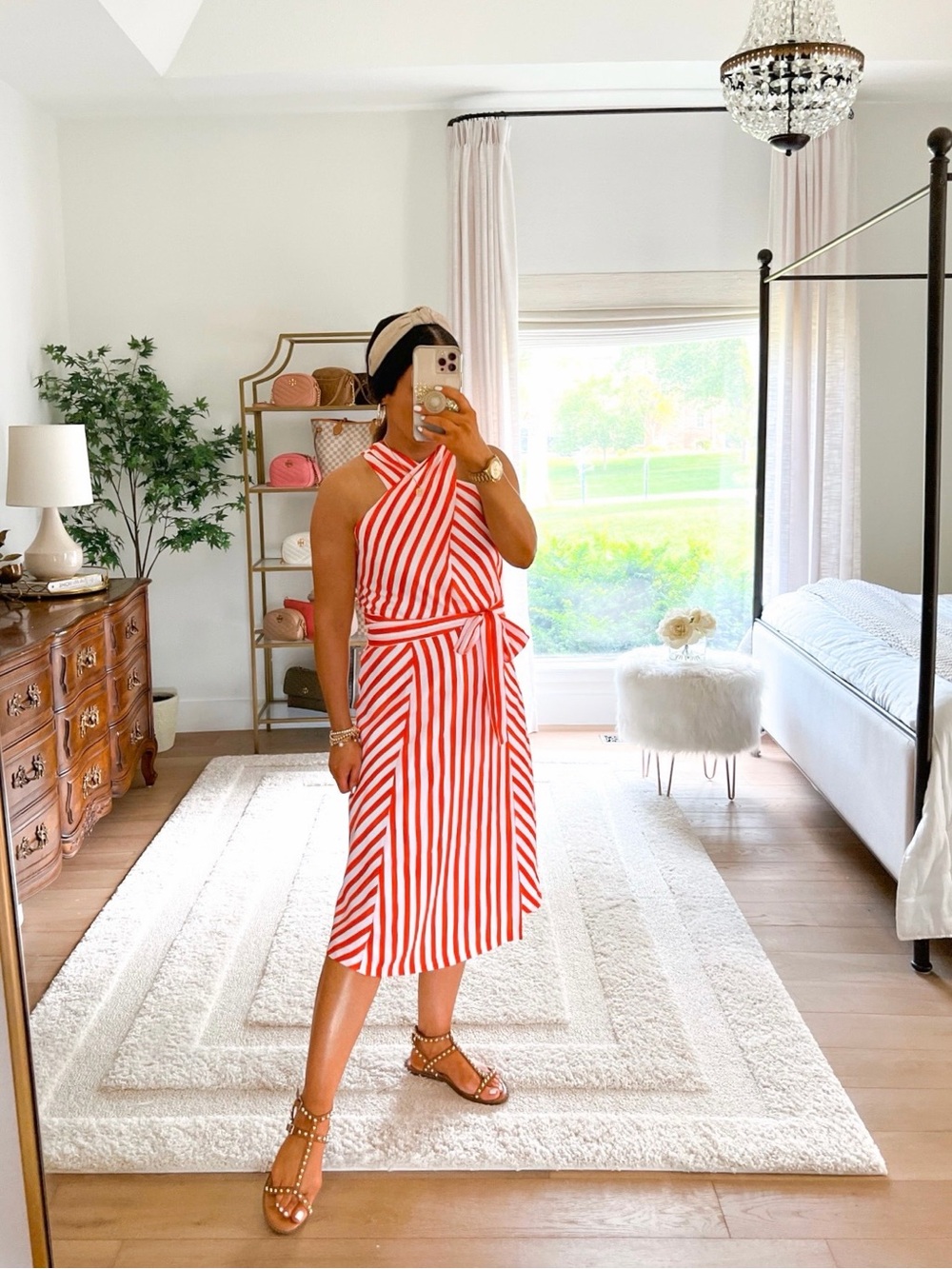 Ann Taylor Red and White Striped Halter Midi Dress Size 10